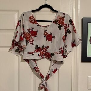 Express Red Floral Tie-Front Blouse